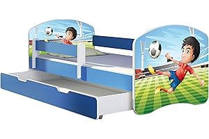 ACMA Letto per Bambino Cameretta per Bambino con Materasso Cassetto II BLU (13 Il calciatore, 180x80 + Cassetto)