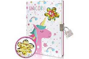 GINMLYDA Unicorn Secret Diary for Girls, 7x5.25 Inches 160 Lined Pages Shakable Sequin Kids Diary with Lock Pink Journal for Girls Gifts Cute Notebook for Christmas Birthday Presents Toys 5 6 7 8 9 10 Year Old