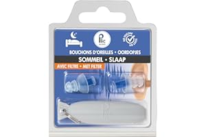 PLIC AUDIO - Bouchons d’oreilles pour dormir - Contre les Ronflements - Atténuation 18dB - Protection Auditive Ultra Confortable - 2+1 Corolles et Double Filtre - Hypoallergéniques et Réutilisables