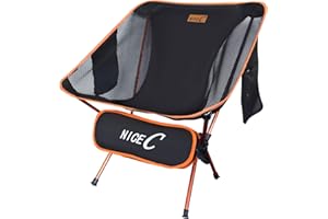 Nice C Lightweight Chair, Camping Chair Ultralight, Compact & Heavy Duty Outdoor, Camping, BBQ, Beach, Travel, Picnic, Festival with 2 Storage Bags & Carry Bag(1 Pack of Orange)