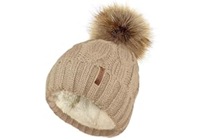 TOSKATOK Sombrero de Punto Grueso para Mujer, con Forro Polar y pellizco de Piel sintética Desmontable ...