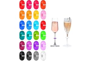 RUMGUG 24 Pezzi Segnabicchieri Silicone, Segnabicchiere Colorati Riutilizzabili Marcatori di Bevande Identificatore Pennarelli Bicchiere Segna Bicchieri Calici da Vino per Champagne Whisky Martini Drink