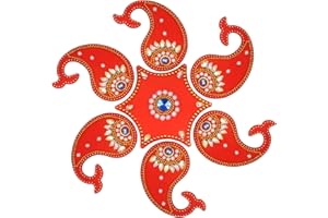 SWACRAFT Red Acrylic Rangoli Set with Laxmi Charan Pagla – Traditional Handmade Dolphin Design Rangoli Sticker for Home, Diwali, Pooja, Wedding & Housewarming Décor – 8 x 8 Inch
