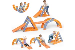Brolteja Toddler Climbing Frame, Children's Plastic Tripod Climbing Ladder, with Ramp, Arch, Indoor Montessori Game Climbing Set (Tripod & Arch & ladder & slide)