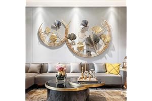 TWY Home Decor Metal Wall Art, Gold Ginkgo Leaves 3D Wall Hanging Creative Handmade Wall Sculpture Modern Artwork Decoration for Living Room, Bedroom
