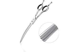 PURPLEBIRD 6.5 Inch Curved Dog Grooming Scissors Professional Dog Thinning Scissors with 45 Teeth Japanese Stainless Steel Dog Thinner Scissors Pet Safety Shearing for Dogs Cats Face Paws