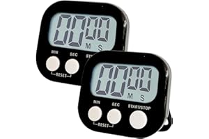 TEMPLE LODGE 2-Pack Magnetic Timers: Versatile Countdown and Stopwatch for Kids, Classroom, Parents - Ideal for Cooking, Homework, Fitness - Clear Display, Loud Alarm (2PC Black)