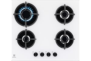 Electrolux Piano Cottura Gas EGG64272W Serie 600 Gas on Glass 60cm da Incasso, 4 Fuochi, Bruciatore Rapido, Bruciatore Wok, Precisa Regolazione della Fiamma, Sicurezza Sicurgas, 590x520cm, Bianco