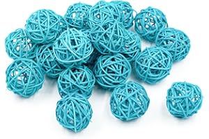 ANJING Natural Rattan Wicker Ball Wedding Christmas Party Hanging Decoration 3CM(Blue) Pack of 20