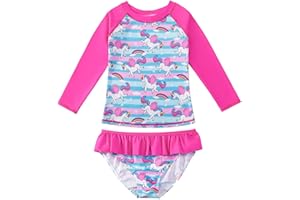 WYTbaby Girls Swimming Costume Uv Protection 2pcs Long Sleeve Mermaid Swimsuit Girls Rash Guard Summer Beach Swimming Set for 4-10 Years
