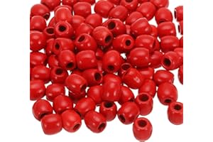 QUARKZMAN 200Pz Perline Legno Naturale Tonde, Perline in Legno a Barile Naturale Non Finite per Creazioni Fai da Te Gioielli Macramé, Rosso (16 x 17mm, Foro 7mm)