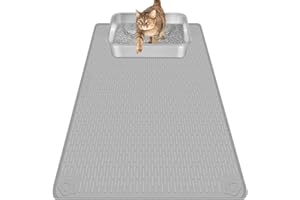 Bartuke Tapis de litière pour chat, 34" x 22" tapis de piège à litière en silicone pour contrôler les dispersions, doux pour les pattes de chaton, facile à nettoyer (Gris clair)