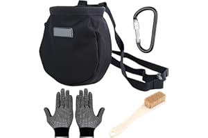 YOYIAG Black Climbing Chalk Bag: Drawstring Rock Climbing Chalk Bag, Chalk Bag with Belt and Zipper Pocket for Fitness GYM Weight Lifting Hunting Bouldering Magnesium Sack