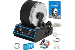 Dan&Darci Professional Rock Tumbler Kit - 1.4kg Extra Large Capacity, include Rough Gemstones, 4 Polishing Grits, with 3 Speed Settings and Digital 9-Day Timer