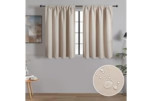 MRTREES Waterproof Blackout Curtains with Rod Pocket, Short Curtains for Caravan Kitchen and Bathroom Windows, 2 Panels 60x90 CM 24x35 Inch Beige