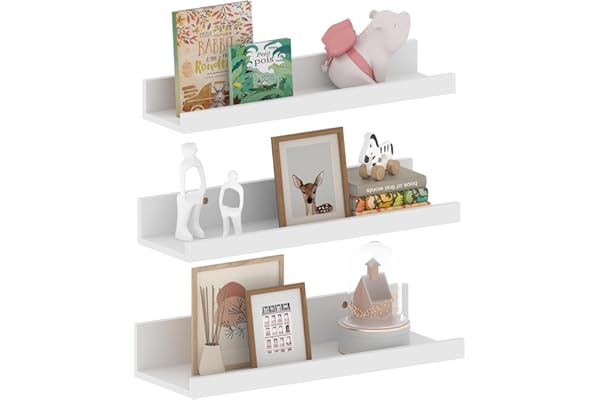 EXYGLO Étagère Flottante 40 cm Lot de 3, Barres à Tableaux en Bois Étagères murales pour Chambre Salon de Bain Cuisine, Blanc