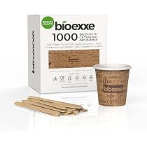1000 Palette caffè monouso confezionate singolarmente, palettine in legno biodegradabili, compostabili e resistenti al calore, per Girare Zucchero Bevande e Caffe nei Bicchierini (1000 IMBUSTATE