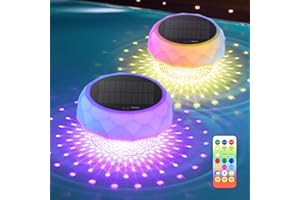 AUINSKY Lot de 2 lampes solaires pour piscine avec changement de couleur RVB, télécommande RF avec conteneur de nettoyage, lumières de piscine pour décoration de jardin et piscine