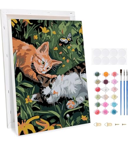 Kit Peinture Par Numéros KEYIFA Chat Noir - Toile 30x40cm Avec Peintures Acryliques Et Pinceaux | Activité DIY Adulte, Décoration Maison