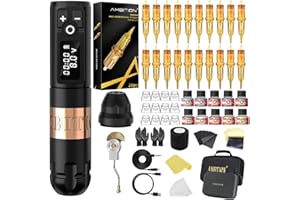 Ambition Soldier Tattoo Machine Kit completo Rotary Wireless Tattoo Pen Gun Kit con 20 piezas Glory Tattoo Cartucho Agujas Práctica Suministros de piel para principiantes y artistas profesionales