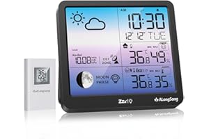 Weather Stations with Outdoor Sensor Wireless, RCC Radio Wave Signal Reception, Auto Light Sensing, ALongSong Large Color Display Weather Stations for Home with Weather Forecast,Digital Atomic Clock