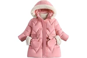 Happy Cherry - Kids Toddler Girl Hooded Jackets Fleece Lined Coats Winter Padded Jackets Puffer Coat Long Sleeve Zip Up Solid Outwear Thick Thermal Overcoat for Children 1-14 Years