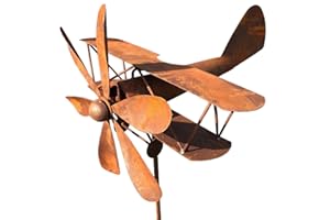 CRISPE HOME & GARDEN Metal Windmill 'Plane' - Solid Wind Chime Windmill for the Garden - Weatherproof and Stable - with Best Ball Bearing - Made of Full Metal with Patina Patina - Height 167 cm