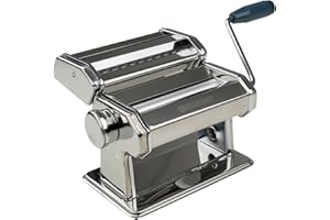 FACKELMANN Máquina para Pasta Fresca Manual - Procesador Manual de alimentos para hacer espaguetis, ravioli, lasaña, en acero inoxidable con mango de plástico, 21x19,8x15,8cm, 1ud.