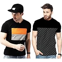 Leotude Men's Regular Fit Cotton T Shirt Combo Pack of 2 (Color : Multi)