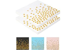 Bohoray 40 Pcs 13 Inch Gold Polka Dot Paper Napkins, Cocktail Napkins, Party Napkins, Wedding Napkins, White and Gold Napkins, Serviettes Napkins for Birthday Hen Party Wedding Anniversary