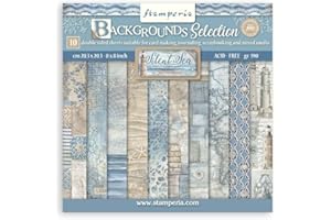 Stamperia - Scrapbook Paper Pad for Scrapbooking, Albums, Cards, Bullet Journals, and More, Acid Free, Double-Sided, Perfect for Crafts and Gifting (Silent Sea Backgrounds Selection) (20.3 x 20.3cm)