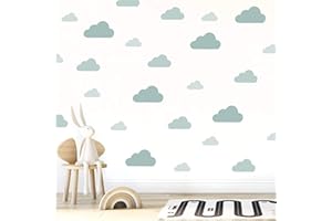 My Nametags® Adesivi Murali Nuvola Grigio-Verde | Decalcomanie da Parete Rimovibili e Riposizionabili | Decorazioni da Muro per Bambini, Camera da Letto, Cameretta