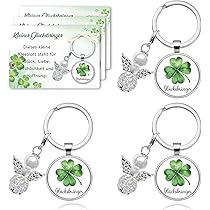 Fancychain Sleutelhanger klaverblad kleine geluksbrenger veel succes afscheidsgeschenk collega voor het geslaagde examen eindexamen nieuwe baan cadeau-idee, zilver, S