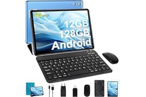 BIEGEDY Tablet 10 Pulgadas PC 12GB RAM + 128GB ROM/TF 1TB，Octa-Core 2.0 GHz, | 5G WiFi | Bluetooth 5.0 | 6000mAh | 1280 * 800 Pixels | 5MP+8MP, Tablet con Ratón Teclado Azul