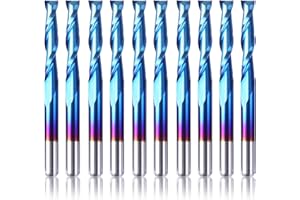 SainSmart Genmitsu 10 piezas Nano Blue Coat Flat Nose End Mill CNC Router Bits, 1/8" Shank Spiral Upcut 2 Flute End Mill Set (3.175 x 17 x 38mm)