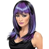 Smiffys Glamour Witch Wig, Black Long with Fringe, Halloween Fancy Dress Accessory, Witch Dress Up Wigs