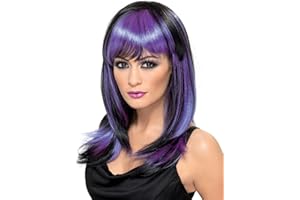 Smiffys Glamour Witch Wig, Black Long with Fringe, Halloween Fancy Dress Accessory, Witch Dress Up Wigs