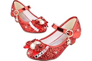 Amtidy Girls Princess Party Shoes Glitter Bridesmaids Princess Heels Red
