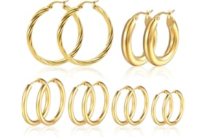 AILA Gold Hoop Earrings for Women, 6 Pairs Hoops Earrings Hypoallergenic Earrings Set, Gold Plated Huggie Earrings Sets for Multiple Piercing Women Girls Mens