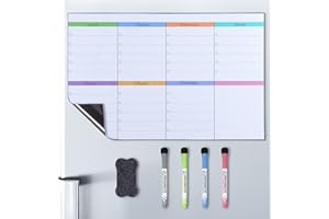 POPRUN Planificador Semanal Magnetico para Nevera, Pizarra Calendario Semanal Frigorifico, A3 Organizador Calendario semanal, Planificador de Menú, Lista de la Compra Limpiable, 43×28 cm - en Español