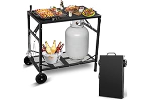 KHAMAL Foldable Pizza Oven Table - Portable Outdoor Grill Cart with Wheels, Movable Dining Cart Table for Outdoor, BBQ, Indoor, Kitchen