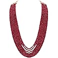 Ratnavali Jewels Womens Seven Layer Multi-Colour Real Ruby Emerald Sapphire Onyx Stone Beads Necklace For Women And Girls Rv2223-7