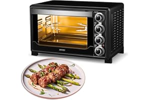 MPM MPE-05/T Four Électrique à Convection de 32 Litres, Rôtissoire à Poulet, Porte en Verre Double, 5 Modes de Chauffage, Minuterie, Réglage de la Température, Noir, 1600W