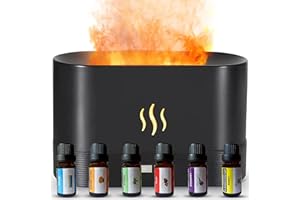 SHOPOS Luftbefeuchter Flame Diffuser Set mit 6 ätherische Öle 7-Farben-Licht Flammeneffekt Raumduft elektrisch Zimmerdeko Aroma Diffusor für Duftöle Lufterfrischer Deko