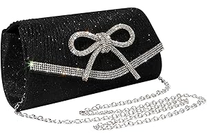 Mayoii Sac à main glamour avec nœud en strass étincelants pour femme, pochette noire et argentée pour mariages, bals, fêtes, sac à main glamour spacieux avec bandoulière en chaîne