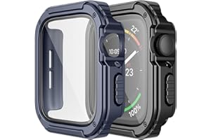 Adepoy 2 Pack Rugged Case Compatible for Apple Watch 44mm Series SE/6/5/4 with Tempered Glass Screen Protector, Military All Around Hard TPU Protective Cover Case Shockproof Bumper for iWatch Men 44mm