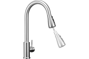 CHEERHOM Kran kuchenny, wysuwany, wysokociśnieniowy, armatura kuchenna: obracana o 360° armatura z prysznicem, 3 tryby pracy, stal nierdzewna, szczotkowana armatura zlewozmywakowa do łazienki i kuchni