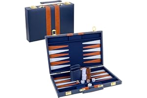 TOPTAN Backgammon Set 2 Players Classic Backgammon Sets for Adults Board Game with Premium PU Leather Case Portable and Travel Backgammon Set (Navy, 15inch)