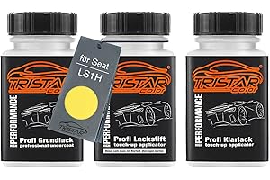 TRISTARcolor Pintura del coche Set de lápices de retoque para Seat LS1H Amarillo Ovni/Sonnengelb Fondo pintura base pintura transparente 50 ml cada uno