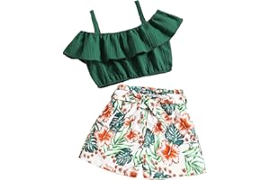 SoLu DAY8 Ensemble Ete Enfant Fille 7-12 ans Tailleur Crop Top Chemise Et Short Fleur Ado Fille Chic et Elegant Habillée Fluide Large Pas Cher Casual Confortable Vacances